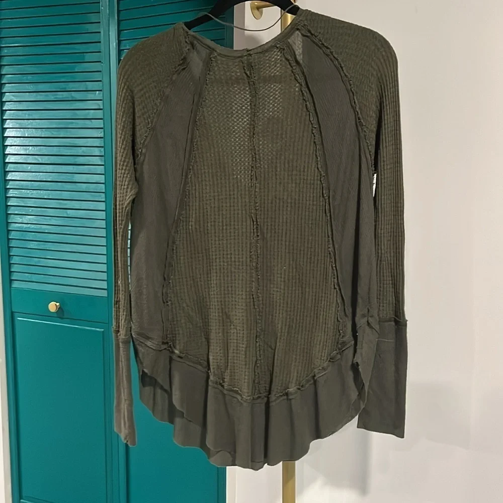 Free People Catalina Thermal Top Olive Green Long Sleeve Top XS